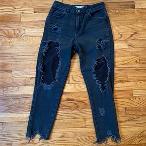 zara basic Z1975 denim holey fishnet jean